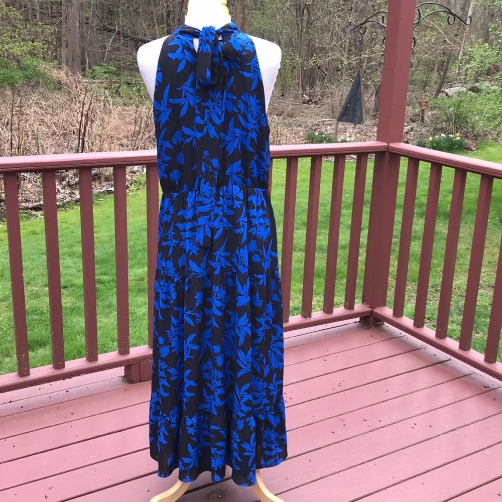 Sam Edelman Size 14 blue combo halter graphic botanic halter midi dress - Picture 5 of 11